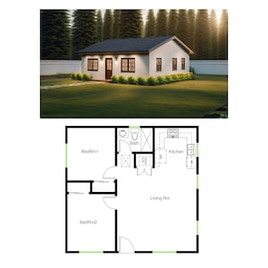 2 slaapkamers en 1 badkamers (749SF) ADU (accessoirewoning) Plattegrond huisplan (28'-0" breed x 26'-9" lang)
