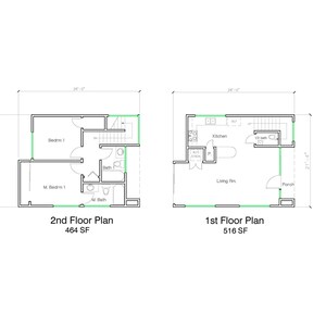 Stijlvolle moderne plattegrond met 2 verdiepingen en 2 verdiepingen (980 SF)