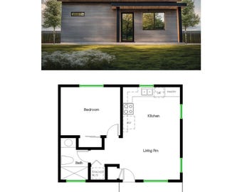 1 sovrum 1 badrum (46 m²) ADU (extra bostad) planlösning Husplan (6,2 m bredd x 7,2 m längd)