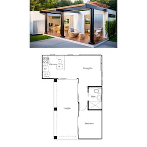 2 zeecontainers plattegrond 1 slaapkamer 1 badkamer (320SF) plattegrond ADU gereed (20'-0" breedte x 28'-0" lengte)