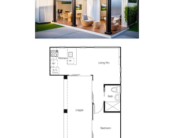 2 zeecontainers plattegrond 1 slaapkamer 1 badkamer (320SF) plattegrond ADU gereed (20'-0" breedte x 28'-0" lengte)