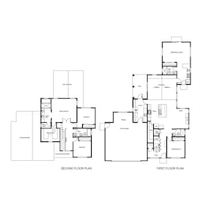 Moderne boerderijstijl met 2 verdiepingen, 4 slaapkamers en 3 badkamers met een oma-flat/ADU-2714 SF, grote garage voor 2 auto's (53'10" x 74'10" L).
