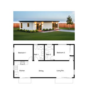 2 slaapkamers en 2 badkamers (720SF) moderne lay-out (accessoire woning) Plattegrond huisplattegrond (36'-0" breed x 20'-0" lengte)