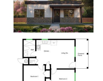 2 Bedroom 1 Bath (573SF) ADU(Accessory Dwelling Unit) Floor Plan House Plan (25&#39;-0&quot;Width X 23&#39;-0&quot;Length)