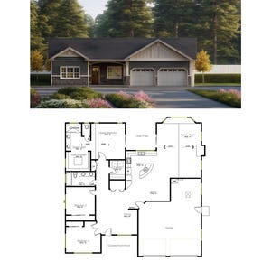 Espaciosa casa de 3 dormitorios y 2 baños, 2403 pies cuadrados, garaje para 3 autos, plano de planta abierto, diseño moderno, ideal para familias (49'-11" de ancho x 67'-6" de largo)