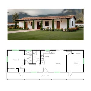 2 slaapkamers en 1 badkamer (789SF) moderne indeling (accessoire woning) Plattegrond huisplattegrond (20'-0" breedte x 52'-0" lengte)
