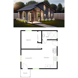 Cozy ADU House Design | Small Footprint 1BD 1BA Plan (548SF) | Instant Download
