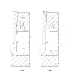 Studio met 1 badkamer (427SF) gedeeltelijk bestaande woning naar JADU plattegrond voor (13'-9" x 32'-8" lengte)