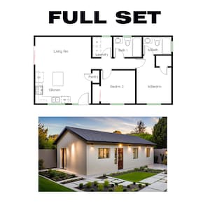 2 slaapkamers en 2 badkamers (800SF) ADU (accessoirewoning) VOLLEDIGE SET (20'-0"Breedte x 40'-0"Lengte)