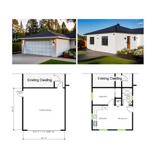 1 Schlafzimmer 1 Bad (400SF) Garagenumwandlung in Wohnraum oder ADU-Grundriss (20 &#39;-0 &quot;Breite X 20&#39;-0&quot;Länge)