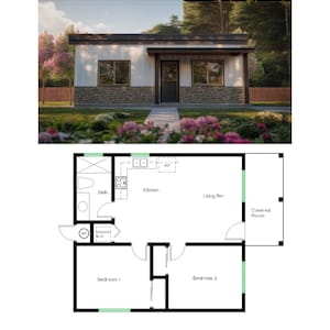 2 slaapkamers en 1 badkamer (673SF) ADU (accessoirewoning) Plattegrond huis (25'-0" breed x 27'-0" lang)