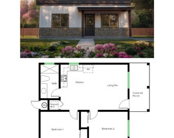 2 sovrum 1 badrum (62 m²) ADU (extra bostad) planlösning husplan (25'-0" bredd x 27'-0" längd)
