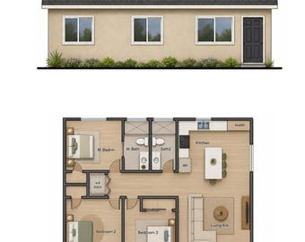 Grundriss für eine Einliegerwohnung mit 3 Schlafzimmern und 2 Bädern: Hausdesign mit 928 Quadratfuß (Digitaler Download)