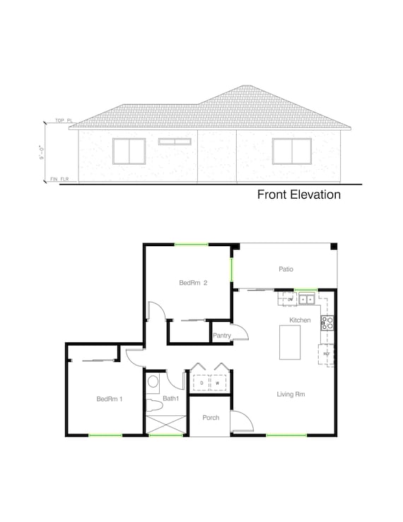 Plano de planta de habitaciones y baño (836 pies cuadrados
