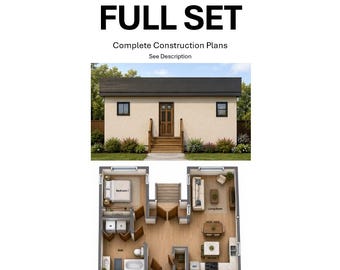 658 Quadratfuß | 1 Schlafzimmer | 1 Badezimmer | Moderner Landhaus-Grundriss (Digitaler Download) Komplettset