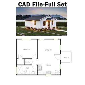 1 Bedroom 1 Bath (500 SF) Cottage /Ranch/Tiny Home/Granny Flat/Affordable Home Design/ADU Floor Plan (20&#39;-4&quot;Width X 24&#39;-7&quot;Length) CAD_File