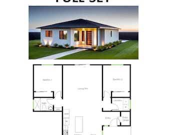 2 sovrum 1 badrum (102 kvm) Stuga / Ranch / Minihus / Prisvärd husdesign / Litet familjehus / Planlösning för vuxna (9,5 m bredd x 12,3 m längd)