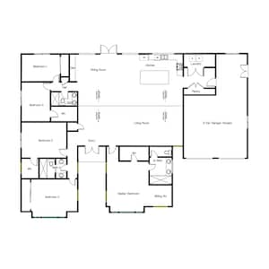 Modern huisplan met 5 slaapkamers en 3 badkamers – 3.283 SF, open concept, gewelfde plafonds, ruime keuken, eetkamer en woonkamer (82'-8" BX 57'-11" L)