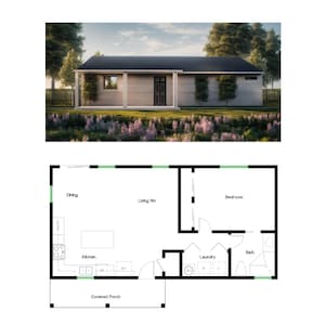 1 slaapkamer en 1 badkamer (800SF) ADU (accessoirewoning) Plattegrond huisplattegrond (20'-0" breedte x 40'-0" lengte)