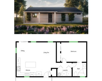 1 sovrum 1 badrum (74 m²) ADU (extra bostad) planlösning Husplan (6,2 m bredd x 12,2 m längd)