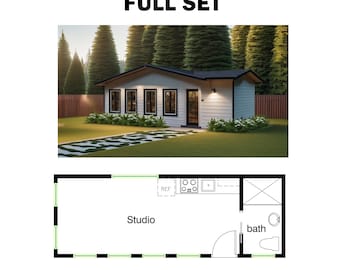 Studio med 1 badrum (313SF) ADU (tillbehörsbostad) välvt tak (10'-7" bredd x 29'-6" längd) Komplett bygglov klart för Kalifornien!