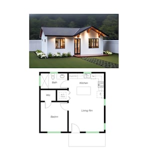 1 slaapkamer en 1 badkamer (550SF) ADU (accessoirewoning) Plattegrond huisplattegrond (24'-5" breed x 22'-7" lang)