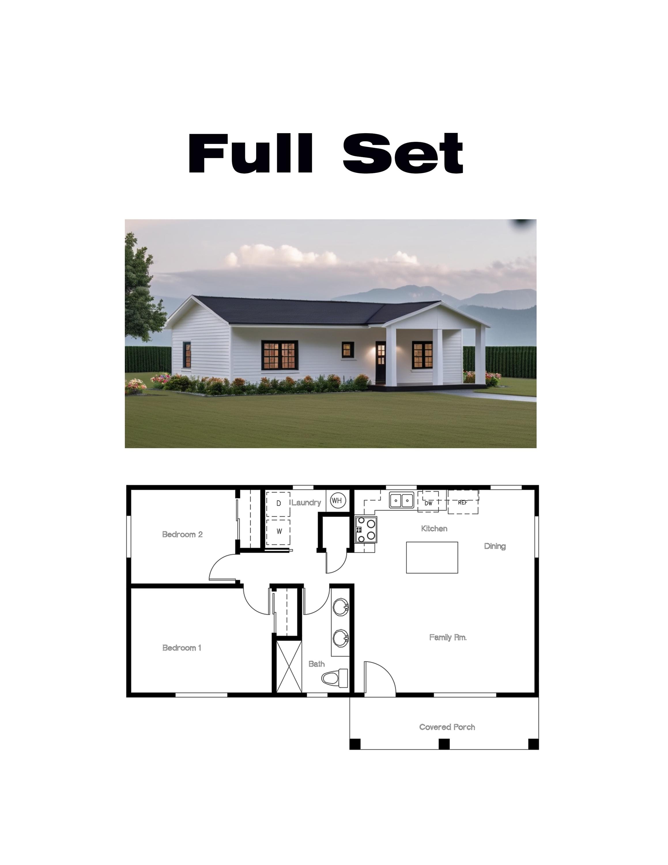 2 bedroom 2 bath house plans with laundry - Etsy België, image size:2318x3000