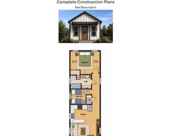 483 Quadratfuß | 1 Schlafzimmer | 1 Badezimmer | Moderner Cottage-Grundriss (Digitaler Download)