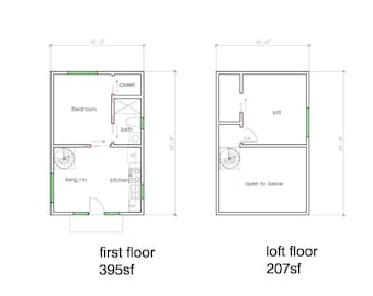 1 Bedroom 1 Bath (602SF) w/ Loft ADU(Accessory Dwelling Unit) Floor Plan House Plan (16'-0"Width X 24'-8"Length)