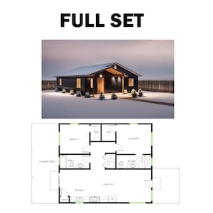 2 slaapkamers en 2 badkamers (1050 SF) ADU-plattegrond met open keuken naar woonkamer. (30'-0"Breedte x 35'-0"Lengte)