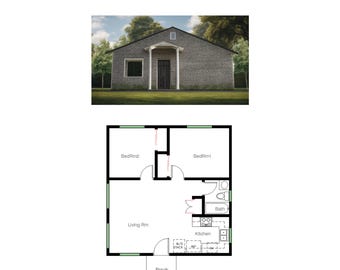 2 sovrum 1 badrum (56 m²) ADU (extra bostad) planlösning husplan (7,6 m bredd x 7,2 m längd)