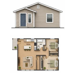 Charming 2BR 1BA ADU Design - Open Kitchen, Cozy Living Room, Large Laundry - 1000SF