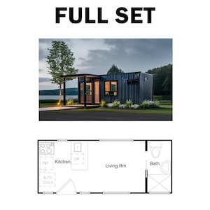 Verzendcontainer plattegrond studio met 1 badkamer (160 SF) plattegrond ADU gereed (8'-0" breedte x 20'-0" lengte)