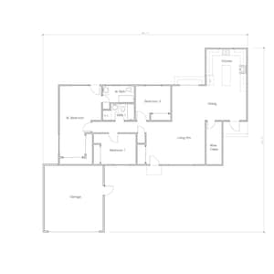 Huisplattegrond met 1 verdieping, 3 slaapkamers en 2 badkamers. Groot hoofdbed, wijnkelder (64'-1" breed x 57'-7" lang)