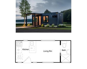 Verzendcontainer plattegrond studio met 1 badkamer (160 SF) plattegrond ADU gereed (8'-0" breedte x 20'-0" lengte)