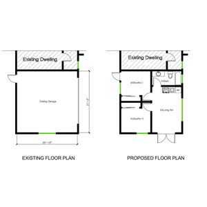 2 Schlafzimmer 1 Bad (472SF) Garagenumwandlung in Wohnraum oder ADU-Grundriss (20 &#39;-10 &quot;Breite X 21&#39;-3&quot; Länge)