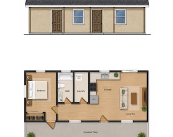 1 Bedroom 1 Bath (616SF) Modern Layout(Accessory Dwelling Unit) Floor Plan House Plan (20'-0"Width X 52'-0"Length)