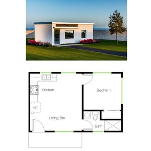 1 Bett 1 Bad (400SF) ADU (Accessory Dwelling Einheit) Tiny Home / Oma Wohnung / Cottage (15 &#39;-0 &quot;Breite X 25&#39;-0&quot; Länge)