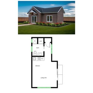 Studio w/ 1 Bath (340 SF) Floor Plan – Detached ADU/Tiny Home/Cottage/Granny Flat w/ Awning (14&#39; x 27&#39;)