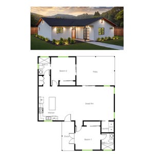 Cottage / Ranch/Tiny Home, 2 slaapkamers en 2 badkamers (1.155 SF)
