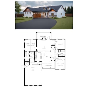 May include: A black and white floor plan of a house with a covered patio, great room, kitchen, dining room, foyer, master bedroom, bathroom, utility room, laundry room, garage, and three bedrooms.