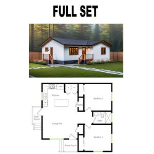 2 slaapkamers en 1 badkamer (800SF) ADU (accessoirewoning) Open keuken naar woonkamer, voor- en zijporch. (30'-0" x 29'-3" (lengte))