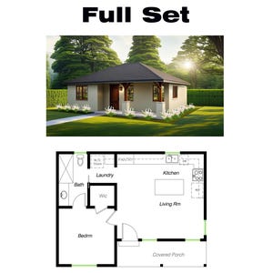 1 slaapkamer en 1 badkamer (575SF) ADU (accessoirewoning)/Tiny House/Tiny Home/Grandma vlakke plattegrond huisplattegrond (22'-7" breed x 29'-5" lang)