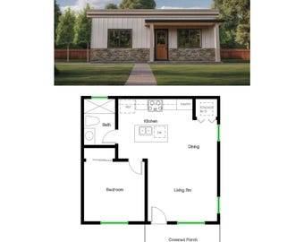 1 sovrum 1 badrum (52,5 m²) ADU (extra bostad) planlösning Husplan (7,6 m bredd x 6,2 m längd)