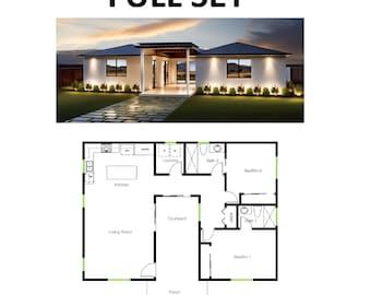 2 sovrum 2 badrum (118 kvm) Stuga / Ranch / Minihus / Prisvärd husdesign / Litet familjehus / Planlösning för vuxna (8,6 m bredd x 12,4 m längd)