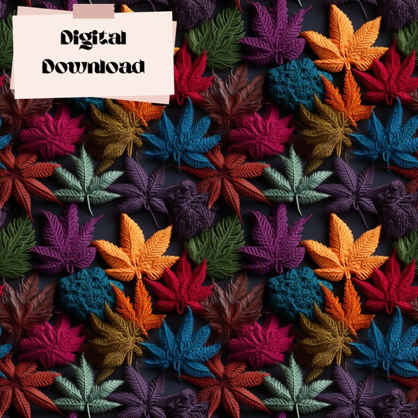 Meerkleurig | Marihuana digitaal patroon | 420 | Onkruid | Amigurumi | Haak | Plakboek Junk Journal | 5 Achtergronden | Naadloze patroonkunst