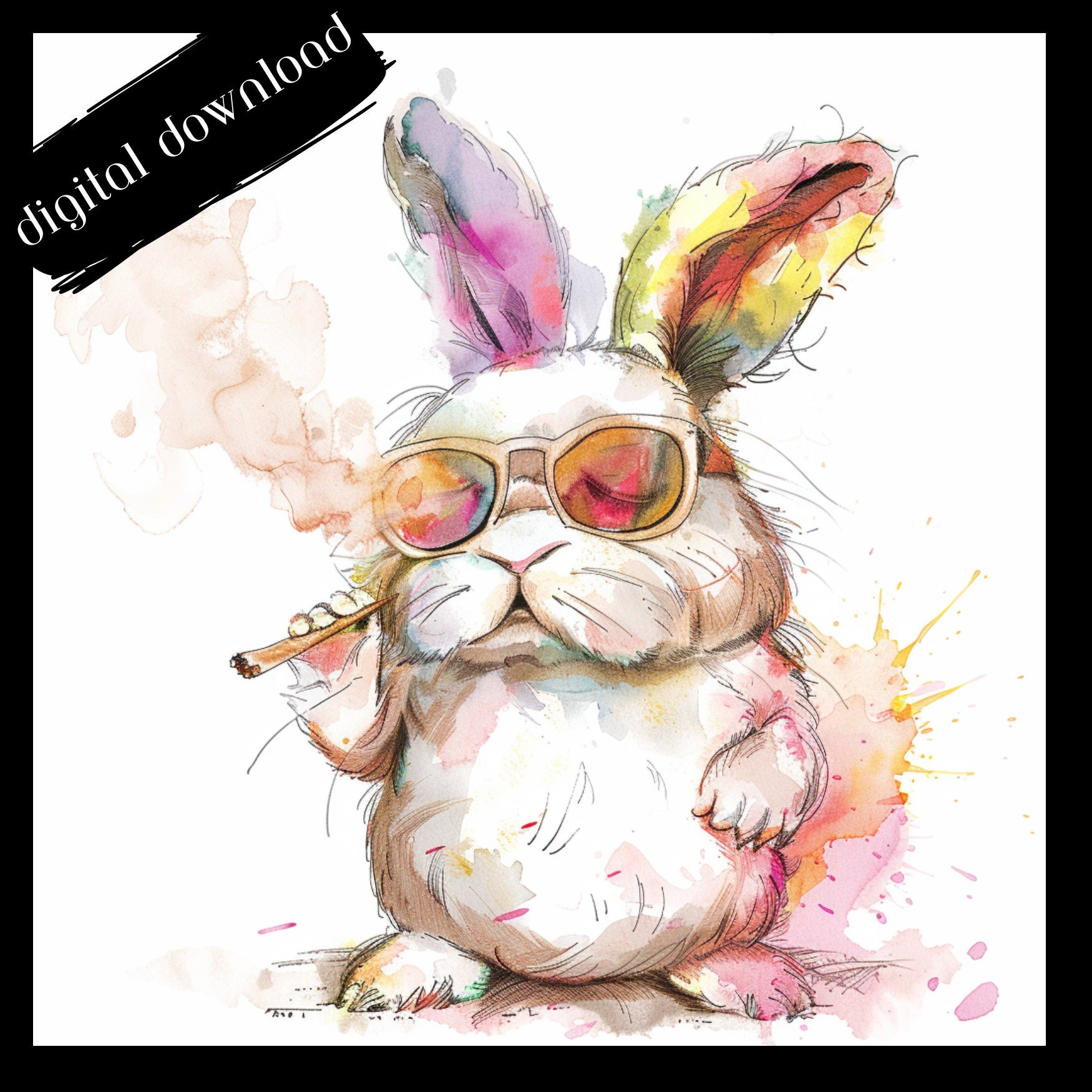 水彩壁絵watercolor“The Chilling Bunny Bunny” 水彩壁絵watercolor“The Chilling Bunny Bunny”