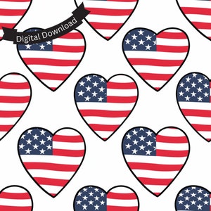 Patriotic Hearts Digital Download | Red, White & Blue | Seamless design Crafts/Decor | America | Memorial Day | 4th of July | Veterans Day