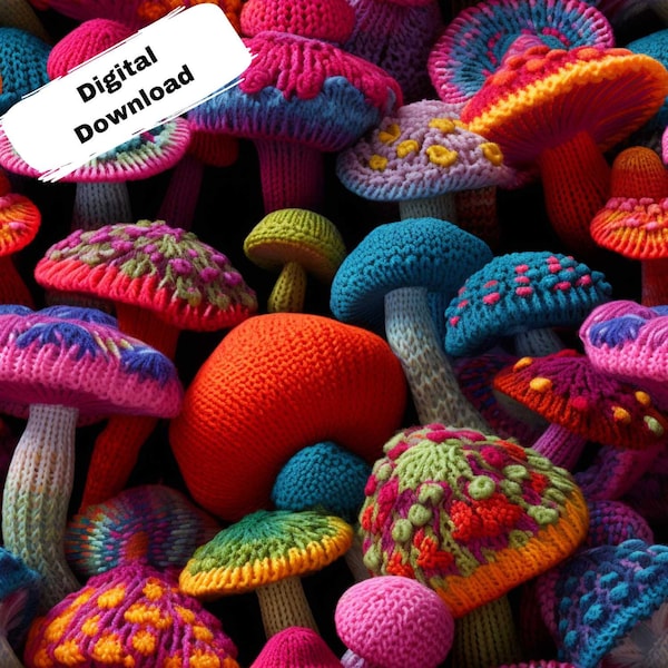 COLORFUL MUSHROOMS | Seamless Digital Pattern | Digital Download Scrapbook Paper Art | Embroidery Crochet Pattern | Junk Journal | Amigurumi