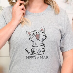 Cute Cat Tshirt, Sleep Tshirt, Womens Tshirt, Cat Lover Gift, Funny Cat Tshirt, Cat Mama Tshirt, Gift For Fur Mom,Fall Clothing